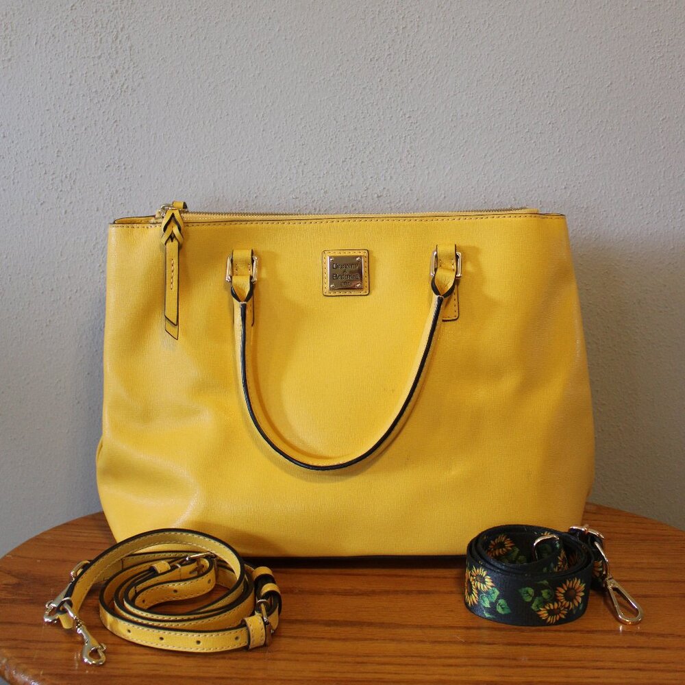 DOONEY & BOURKE Sunflower Yellow Saffiano Leather Willa Crossbody Satchel